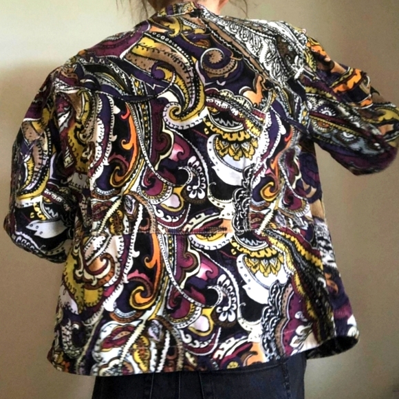 XL CHICO'S Multicolor Artsy Funky Paisley Corduroy Zip-Up Jacket - Picture 3 of 7